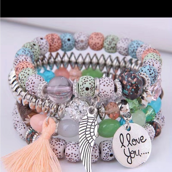 Jewelry - Volcano stone bead bracelet with tassel- 4 pieces